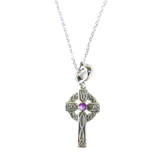 CELTIC CROSS PENDANT WITH CHAROITE ON 18" CHAIN
