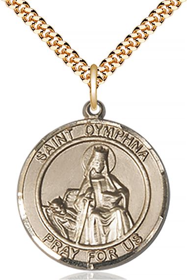 14KT GOLD FILLED ST DYMPHNA PENDANT WITH CHAIN - 1" x 7/8"