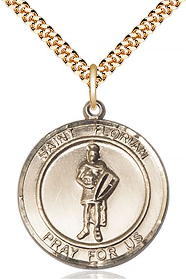 14KT GOLD FILLED ST FLORIAN PENDANT WITH CHAIN - 1" x 7/8"