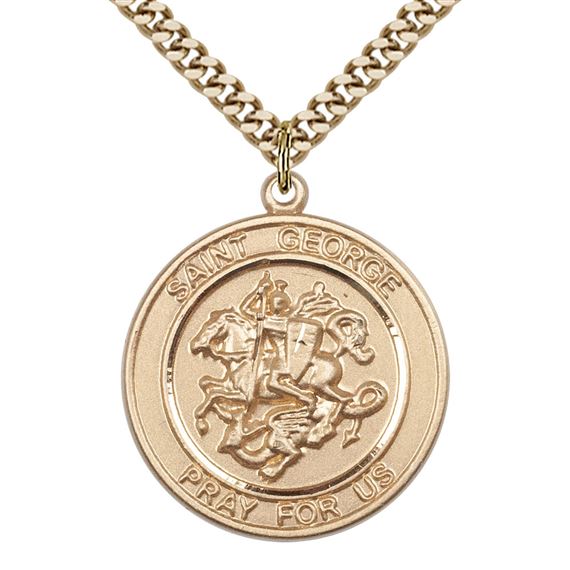14KT GOLD FILLED ST GEORGE PENDANT WITH CHAIN - 1" x 7/8"