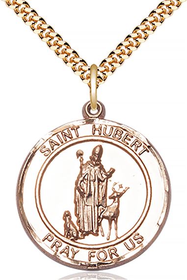 14KT GOLD FILLED ST HUBERT OF LIEGE PENDANT WITH CHAIN - 1" x 7/8"