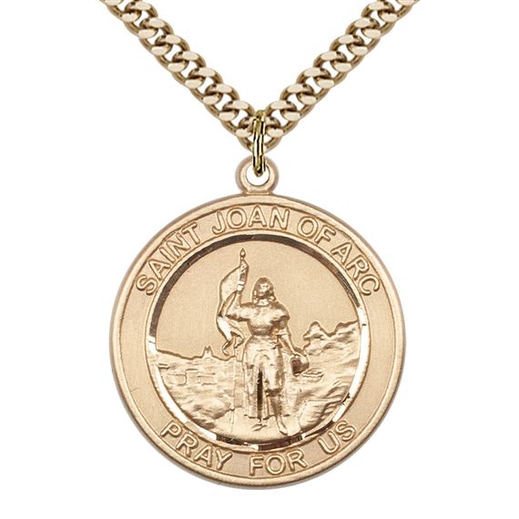 14KT GOLD FILLED ST JOAN OF ARC PENDANT WITH CHAIN - 1" x 7/8"