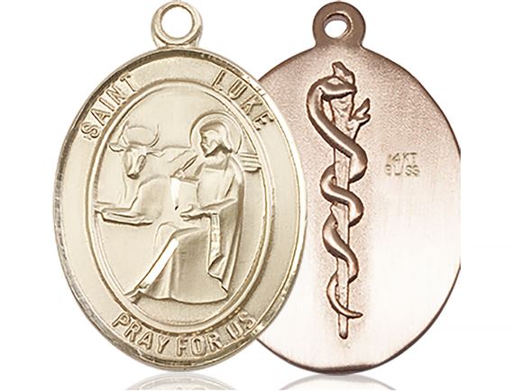 14KT GOLD ST. LUKE THE APOSTLE DOCTOR MEDAL - 1" x 3/4"