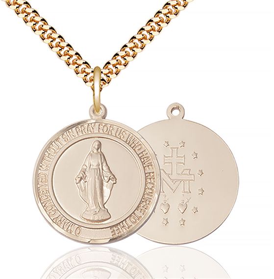 14KT GOLD FILLED MIRACULOUS PENDANT WITH CHAIN - 1" x 7/8"