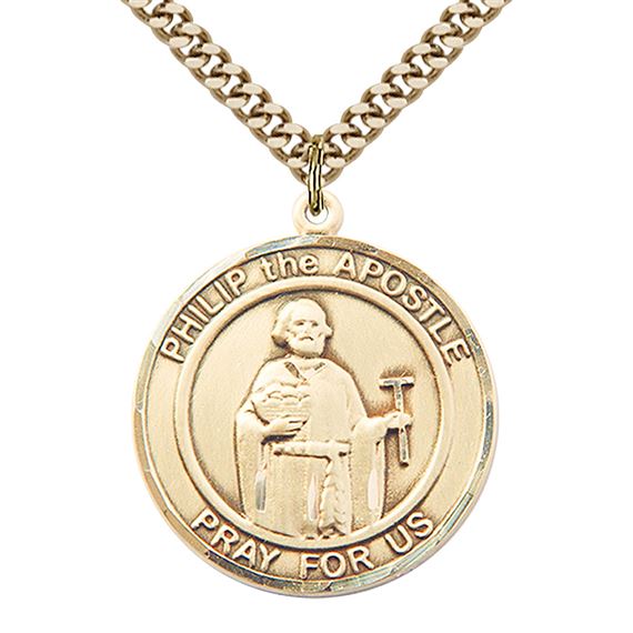 14KT GOLD FILLED PHILIP THE APOSTLE PENDANT WITH CHAIN - 1" x 7/8"