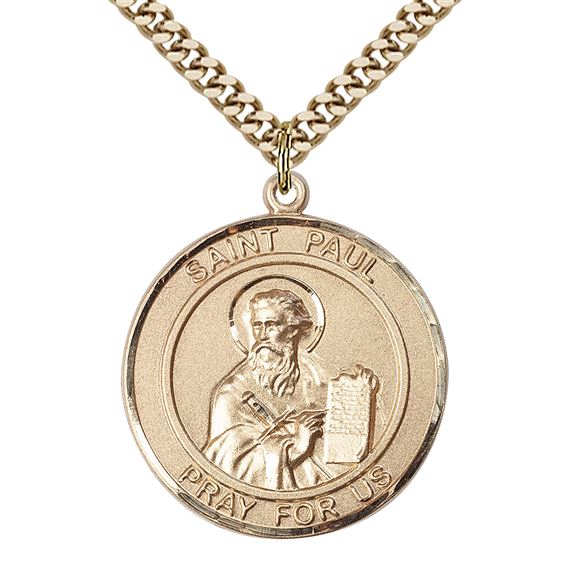 14KT GOLD FILLED ST PAUL THE APOSTLE PENDANT WITH CHAIN - 1" x 7/8"