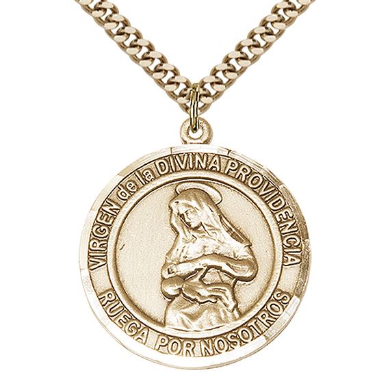 GOLD FILLED VIRGEN DIVINA PROVIDENCIA PENDANT ON A CHAIN - 1" x 7/8"