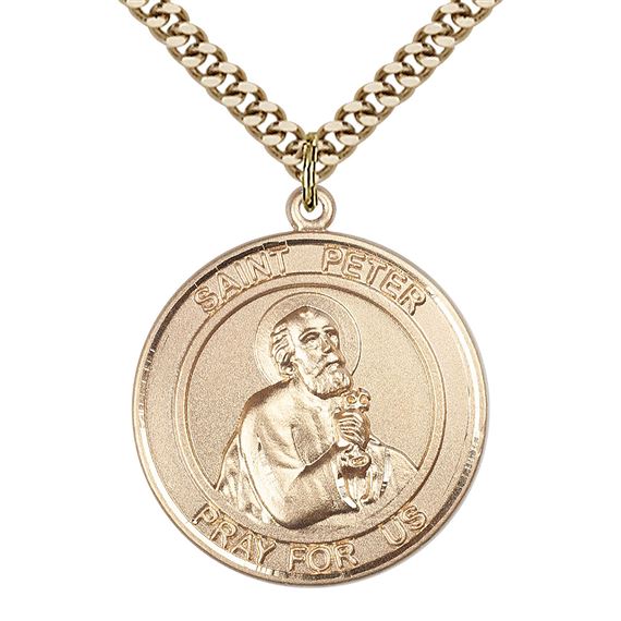 14KT GOLD FILLED ST PETER THE APOSTLE PENDANT WITH CHAIN - 1" x 7/8"
