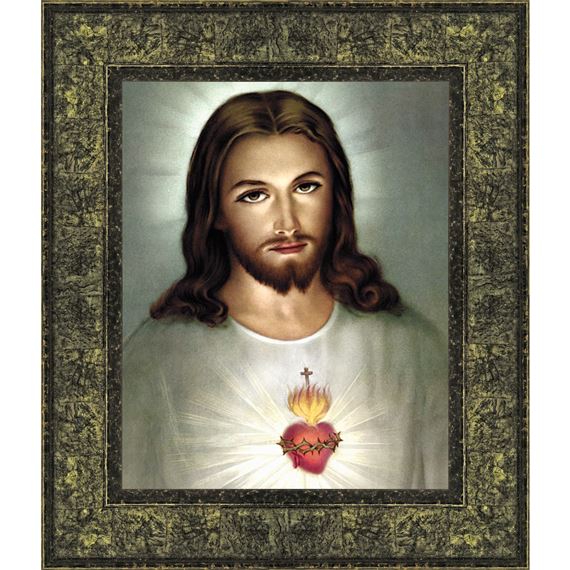 SACRED HEART OF JESUS - GREEN MOTHER OF PEARL FRAMED PRINT