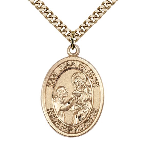 GOLD FILLED SAN JUAN DE DIOS PENDANT ON A CHAIN - 1" x 3/4"