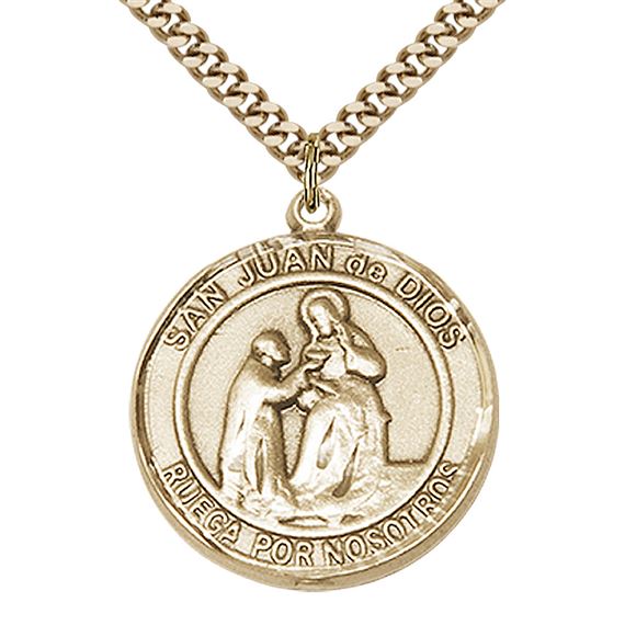 GOLD FILLED SAN JUAN DE DIOS PENDANT ON A CHAIN - 1" x 7/8"
