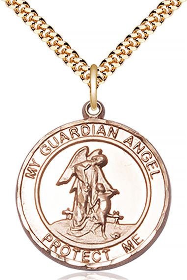 14KT GOLD FILLED GUARDIAN ANGEL PENDANT WITH CHAIN - 1" x 7/8"