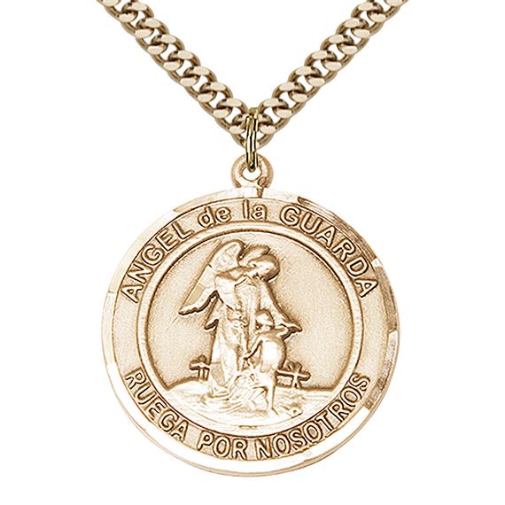 14KT GOLD FILLED ANGEL DE LA GUARDA PENDANT WITH CHAIN - 1" x 7/8"