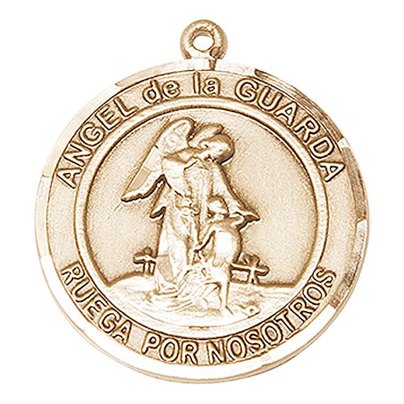14KT GOLD ANGEL DE LA GUARDA MEDAL - 1" x 7/8"