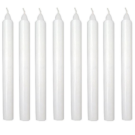 PACKAGE OF EIGHT WHITE TAPER CANDLES