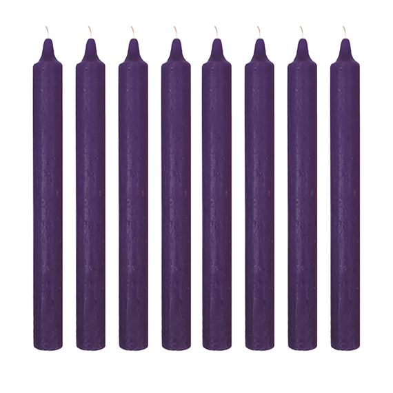 PACKAGE OF EIGHT VIOLET 8" TAPER CANDLES