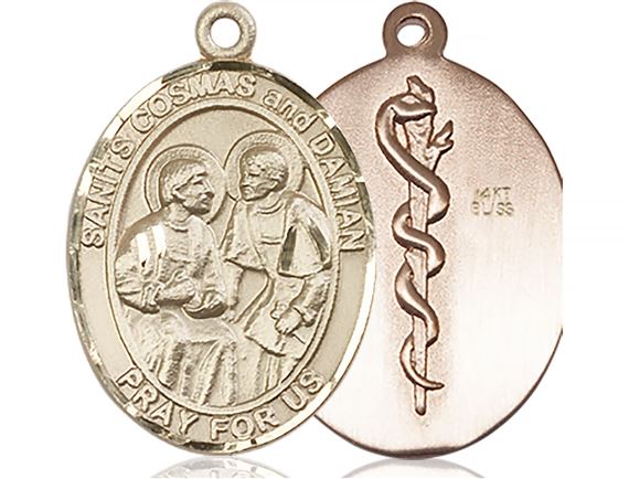 14KT GOLD STS COSMAS & DAMIAN DOCTORS MEDAL - 1" x 3/4"