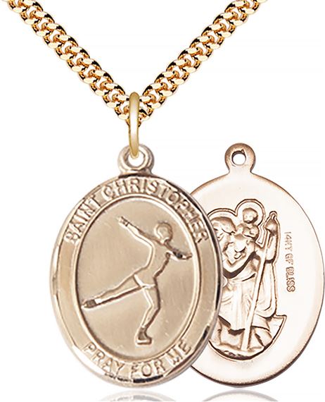 14KT GOLD FILLED ST CHRISTOPHER FIGURE SKATING MEDAL - 1" x 3/4"