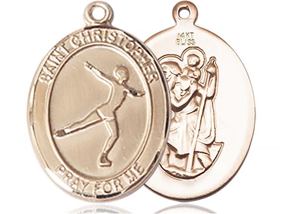 14KT GOLD ST CHRISTOPHER FIGURE SKATING MEDAL - 1" x 3/4"