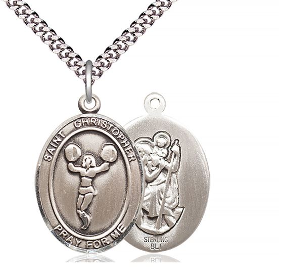 STERLING SILVER ST CHRISTOPHER CHEERLEADING MEDAL - 1" x 3/4"
