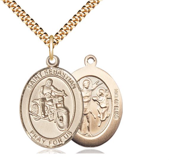14KT GOLD FILLED ST SEBASTIAN MOTORCYCLE MEDAL - 1/2" x 1/4"