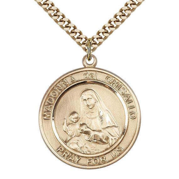 14KT GOLD FILLED MADONNA DEL GHISALLO PENDANT WITH CHAIN - 1" x 7/8"