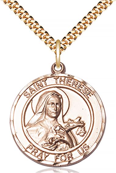 14KT GOLD FILLED ST THERESE OF LISIEUX PENDANT WITH CHAIN - 1" x 7/8"