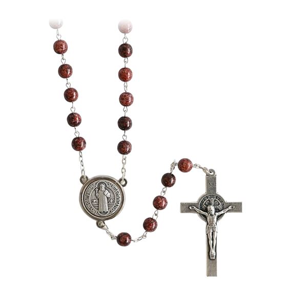 ST. BENEDICT SPECKLED BROWN AND BLACK BEAD ROSARY