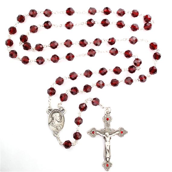 SACRED HEART ROSARY - RED BEAD