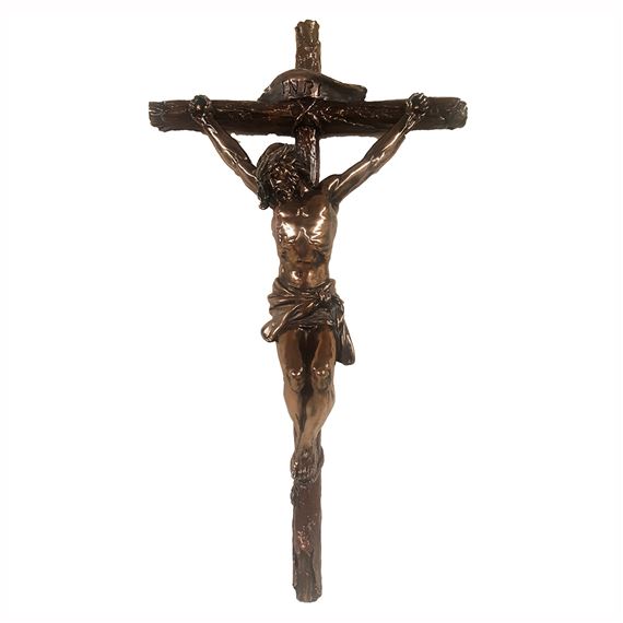 COLD-CAST BRONZE CRUCIFIX WITH LOG CROSS