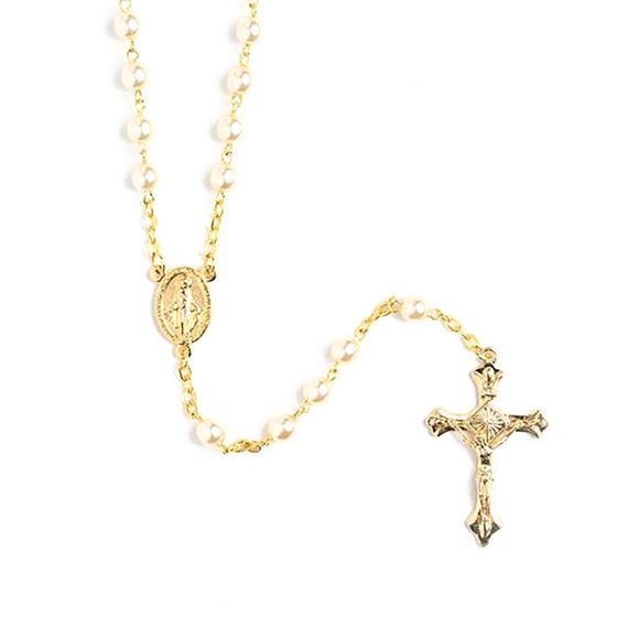 GOLD PLATED IMITATION PEARL ROSARY