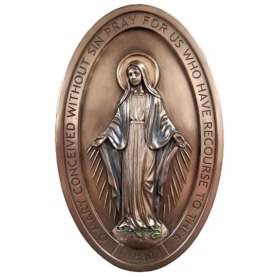 MIRACULOUS MEDAL PLAQUE - COLD CAST BRONZE