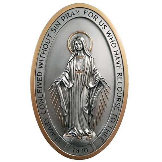 MIRACULOUS MEDAL PLAQUE - PEWTER STYLE