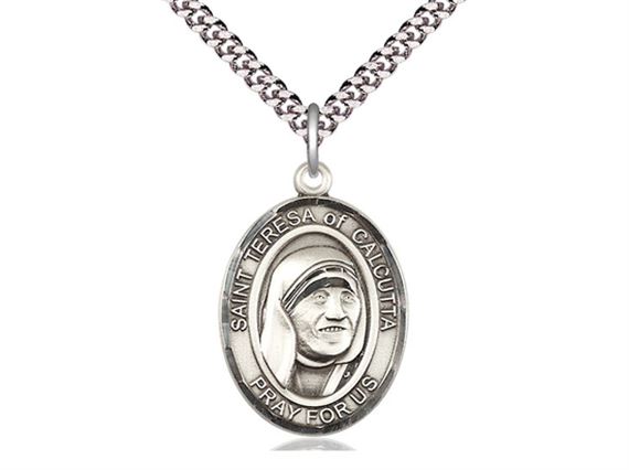 STERLING SILVER SAINT TERESA OF CALCUTTA PENDANT WITH CHAIN - 1" x 3/4"