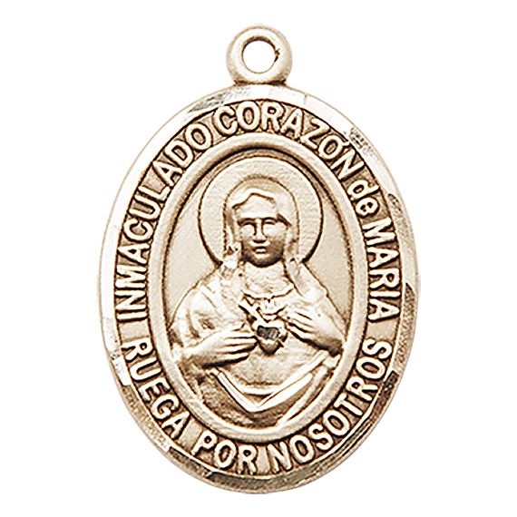 14KT GOLD CORAZON INMACULADO DE MARIA MEDAL - 1" x 3/4"