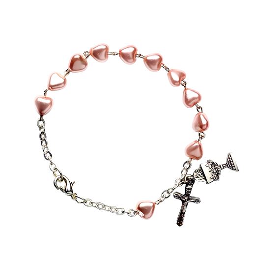 CHILDREN'S PINK HEART ROSARY BRACELET - CHALICE