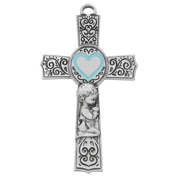 FILIGREE PEWTER CROSS WITH BABY BOY