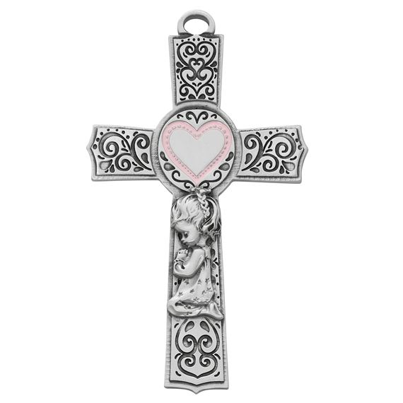 FILIGREE PEWTER CROSS WITH BABY GIRL