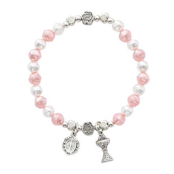 FIRST COMMUNION PINK AND WHITE PEARL BRACELET