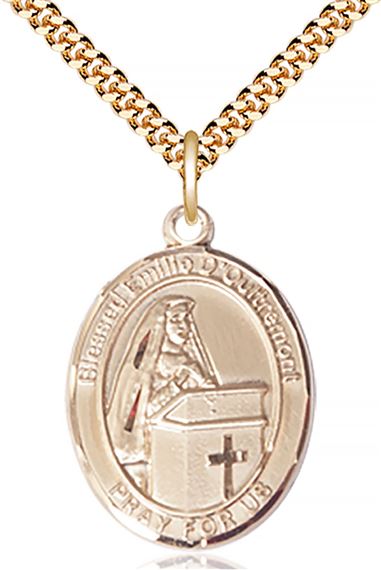 14KT GOLD FILLED BLESSED EMILEE DOULTREMONT PENDANT WITH CHAIN - 1" x 3/4"