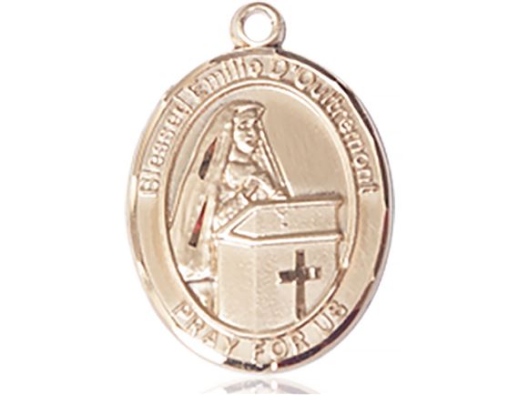 14KT GOLD BLESSED EMILEE DOULTREMONT MEDAL - 1" x 3/4"