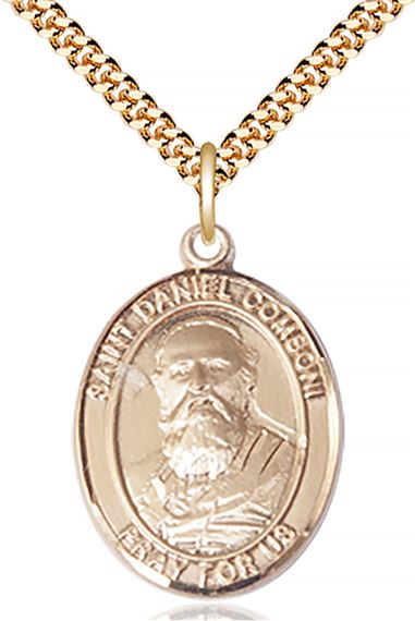 14KT GOLD FILLED ST DANIEL COMBONI PENDANT WITH CHAIN - 1" x 3/4"