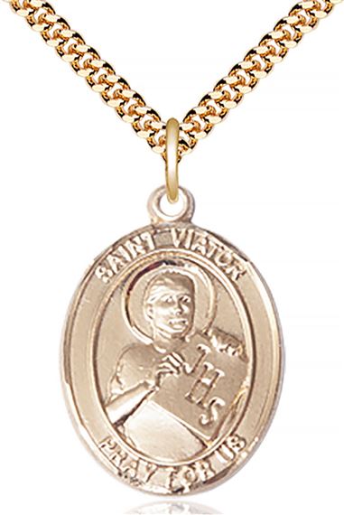 14KT GOLD FILLED ST VIATOR OF BERGAMO PENDANT WITH CHAIN - 1" x 3/4"