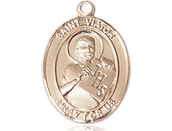 14KT GOLD ST VIATOR OF BERGAMO MEDAL - 1" x 3/4"