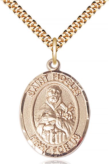 14KT GOLD FILLED ST FIDELIS PENDANT WITH CHAIN - 1" x 3/4"