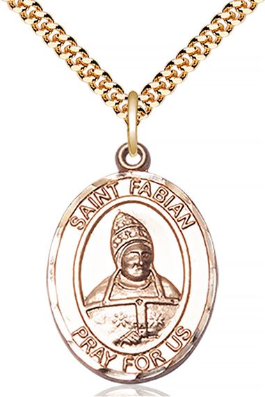 14KT GOLD FILLED ST FABIAN PENDANT WITH CHAIN - 1" x 3/4"