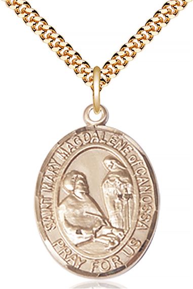 14KT GOLD FILLED ST MARY MAGDALENE OF CANOSSA PENDANT WITH CHAIN - 1" x 3/4"