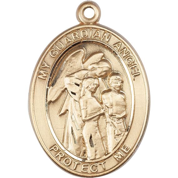 14KT GOLD GUARDIAN ANGEL W-CHILDREN MEDAL - 1" x 3/4"