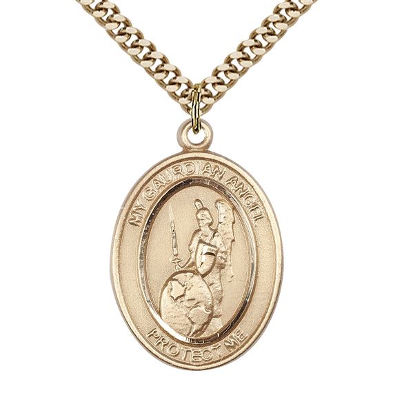 14KT GOLD FILLED GUARDIAN ANGEL OF THE WORLD PENDANT WITH CHAIN - 1" x 3/4"