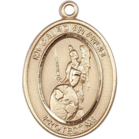 14KT GOLD GUARDIAN ANGEL OF THE WORLD MEDAL - 1" x 3/4"